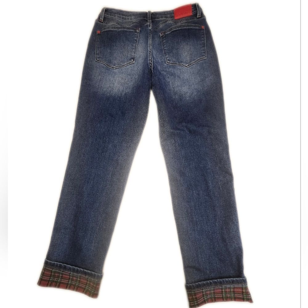 Judy Blue JB88877 Boyfriend Fit, Medium Blue Wash, Plaid Cuffs, 13/31 - Picture 3 of 11